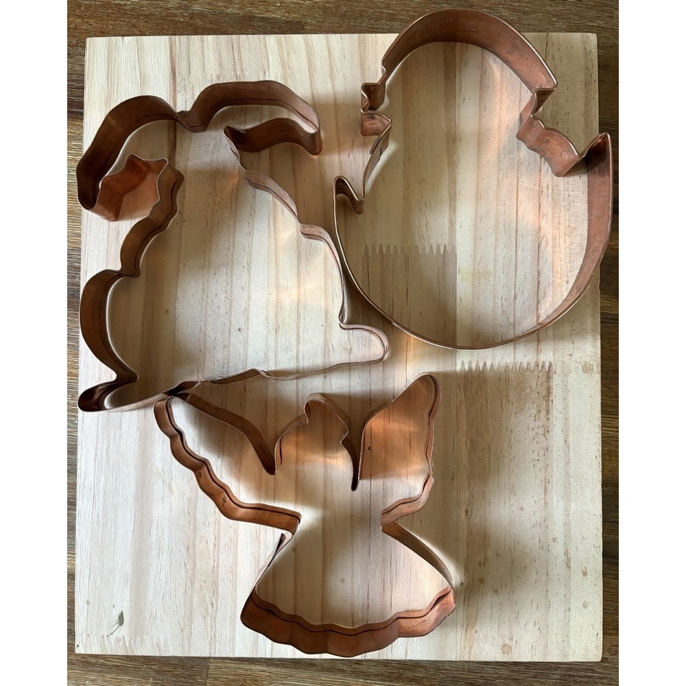 THREE Vintage Copper Cookie Cutter William Sonoma Bunny, Baby Chick & Angel